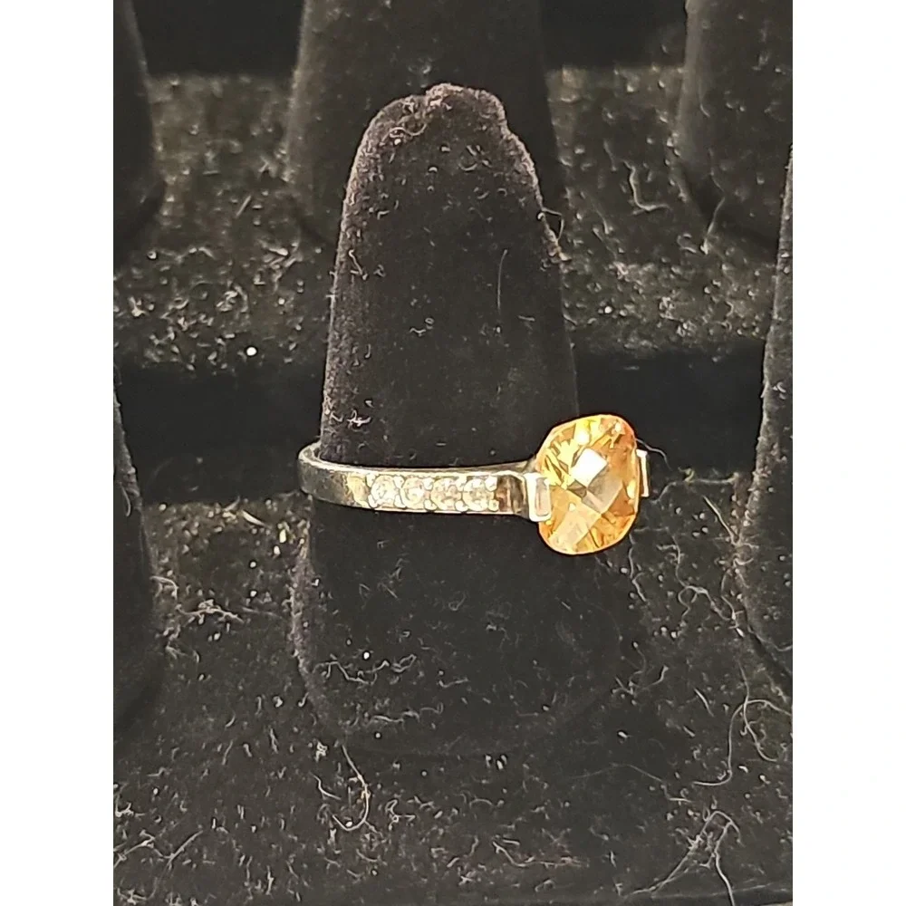 Avon Vintage Women‎ 925 Ring 3ct Peach Colored Stone Clear Accents Sz 9/3.8 Gram